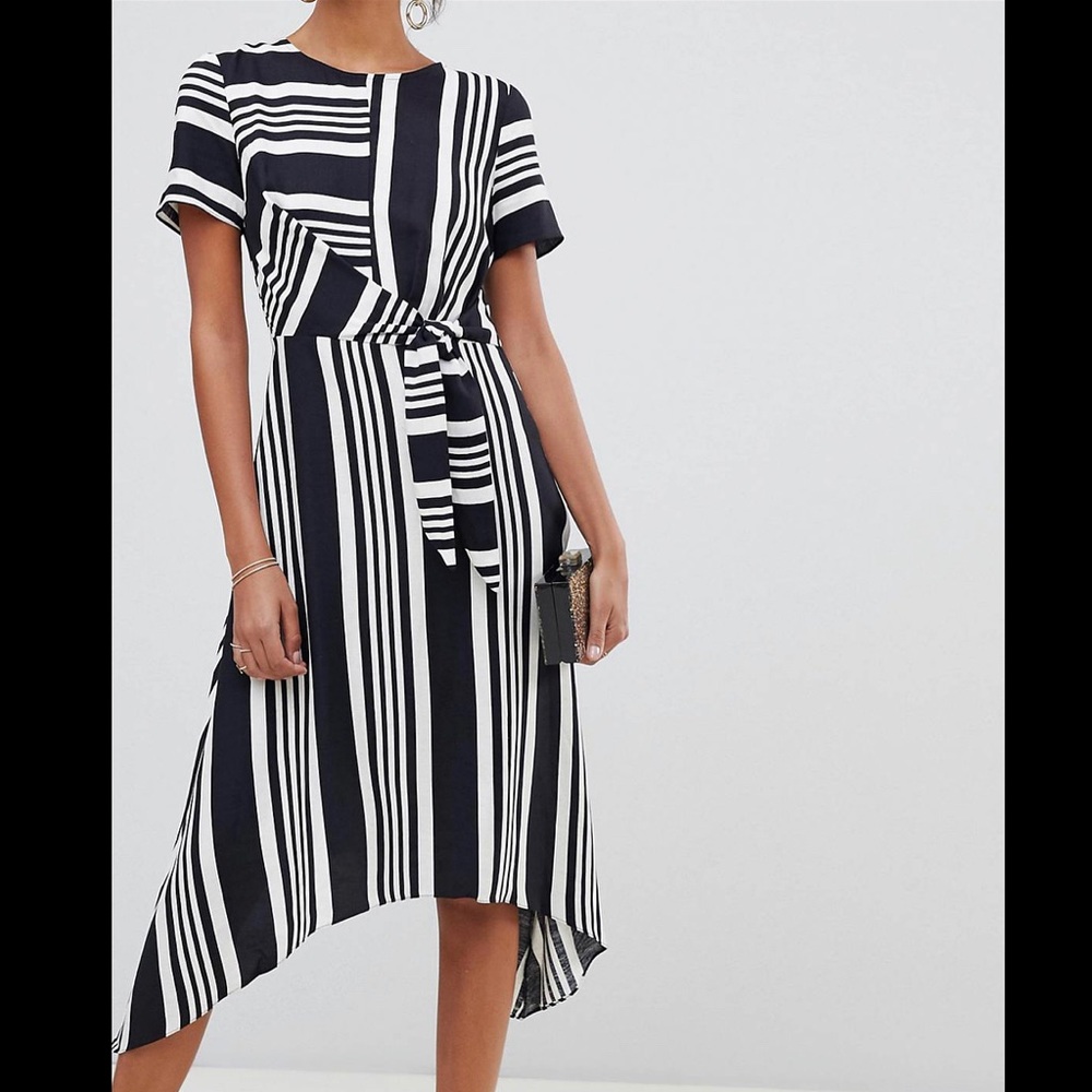 Oasis hanky him midi dress black white stripe